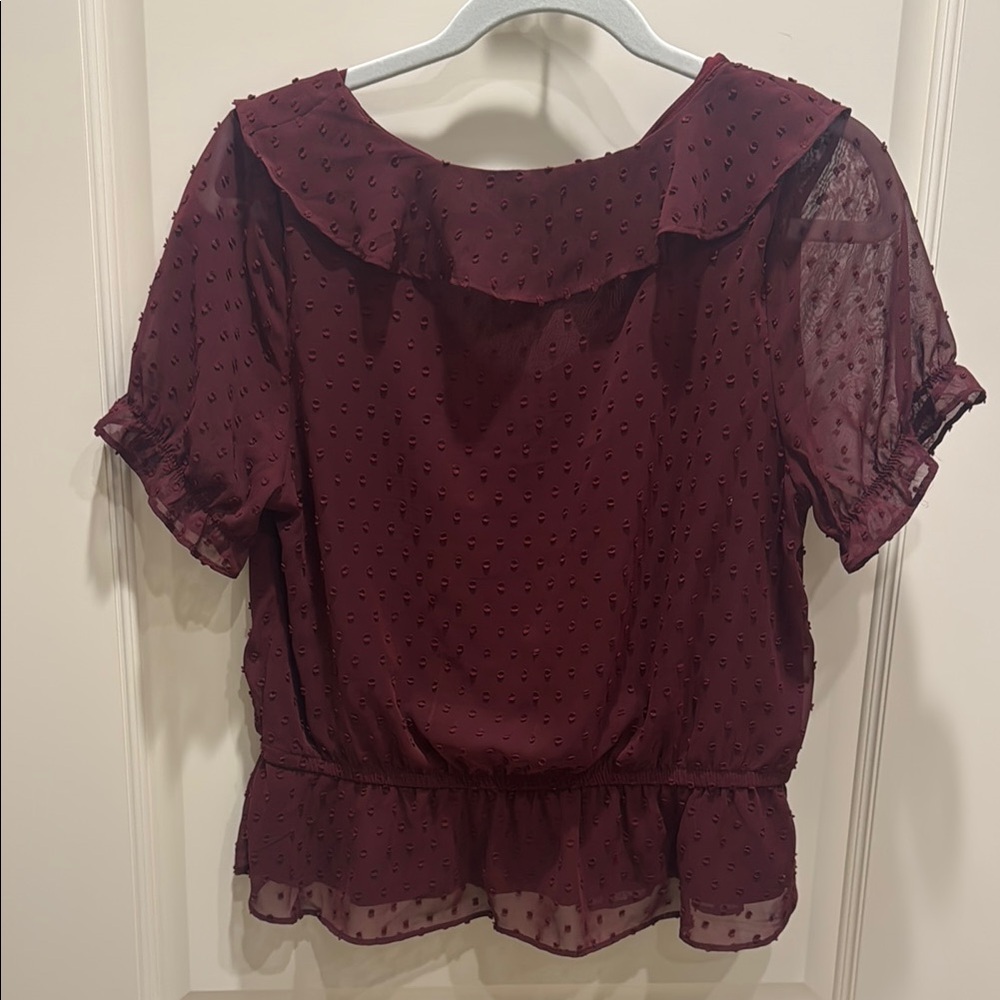 Chic Burgundy Ruffle Top - Picture 2 of 3